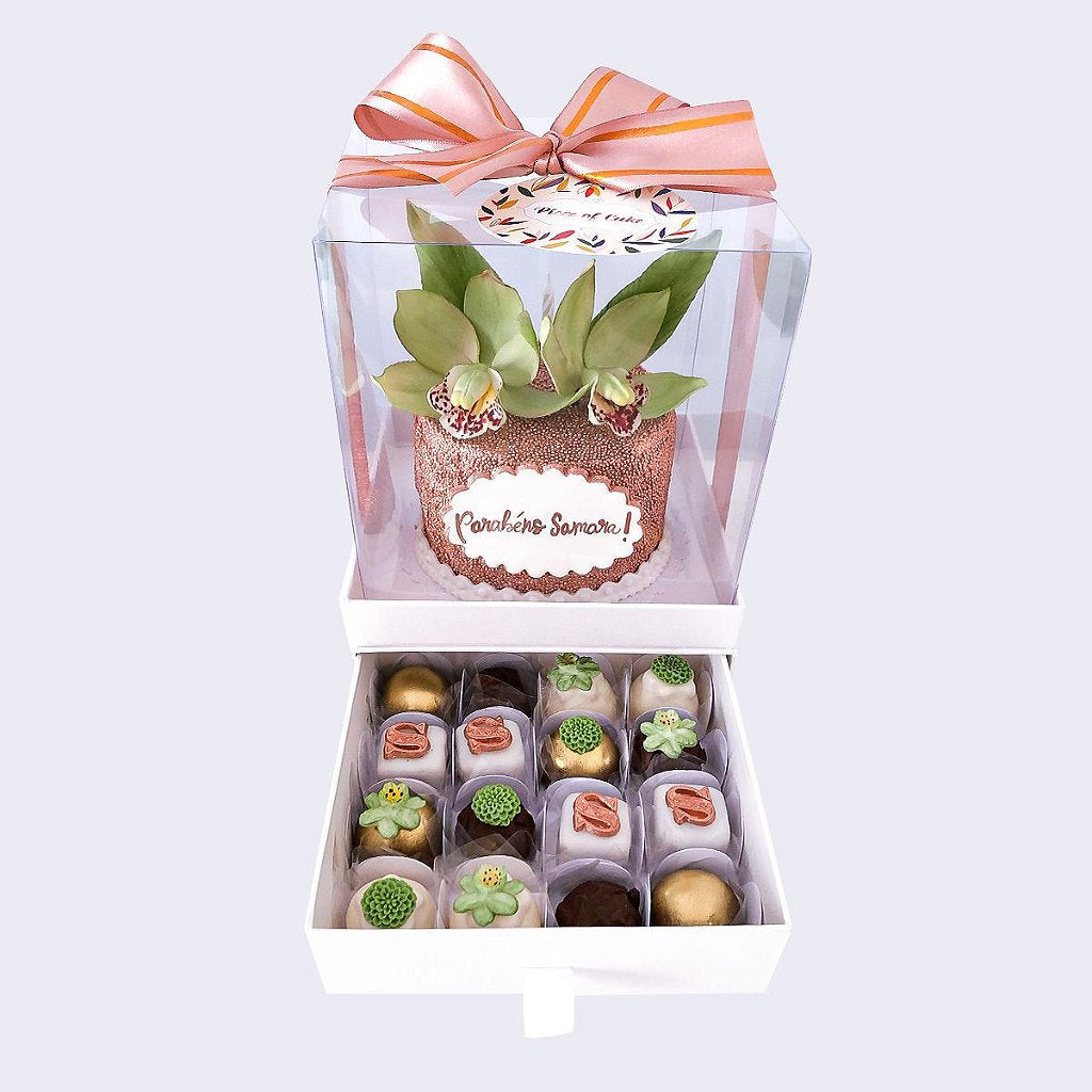 KIT Mini Bolo com Flores 10cm + 16 doces