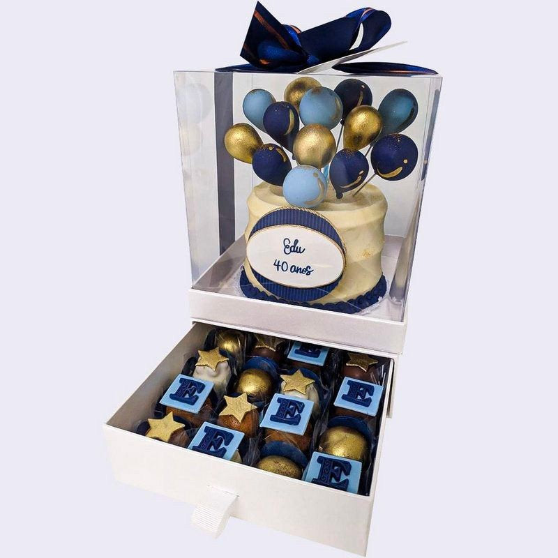 KIT Mini Bolo Balões Azul + 16 doces