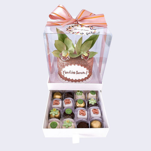 KIT Mini Bolo com Flores 10cm + 16 doces